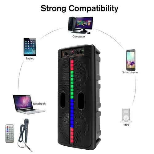 6000W Portable Bluetooth Speaker with Dual 8" Subwoofers – Deep Bass Wireless Party Sound System with Mic, FM, and Rechargeable Battery for Outdoor Events, Home Gatherings & Karaoke - Nova Electronics