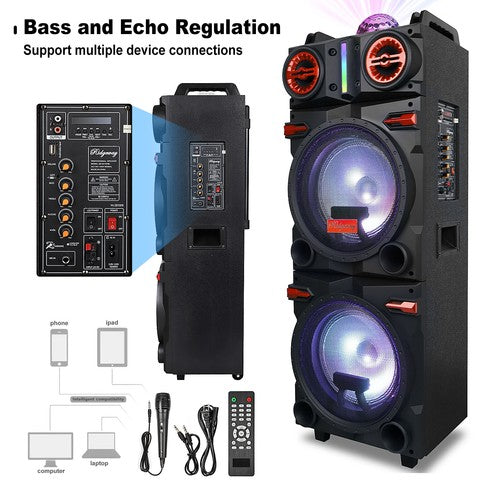 Portable Bluetooth Party Speaker Sub Woofer Heavy Bass Sound System & Mic lot - Nova Electronics