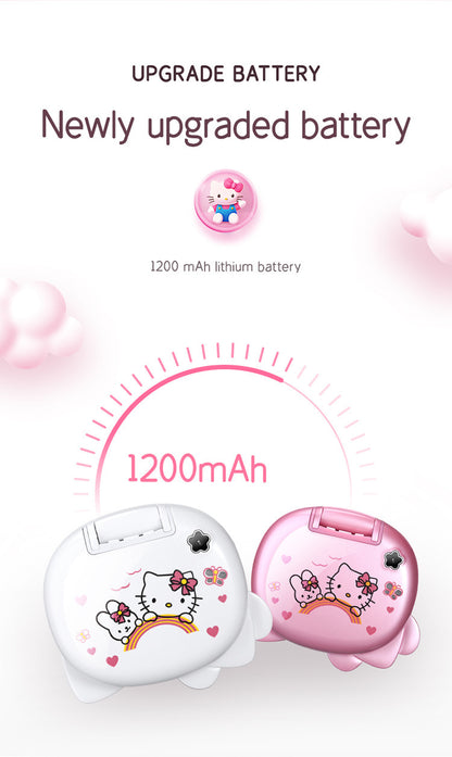 2024 New Kawaii Sanrio Hello Kitty Flip Phone Cartoon Cute Children White Pink Mini Phone Birthday Gifts For Kids Toys For Girls