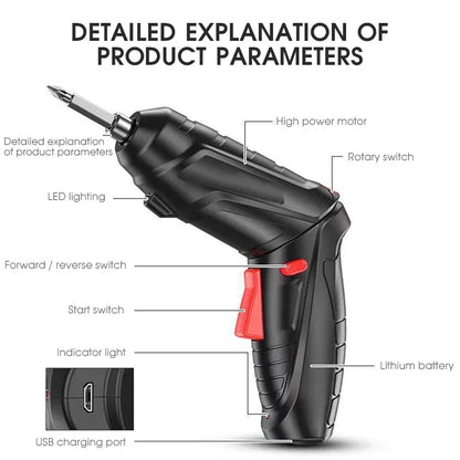 2/47pcs 3.6V Screwdriver Kit Rechargeable Lithium Battery Cordless Electric Screwdriver Drill Kit Folding Home Power Tools - Nova Electronics