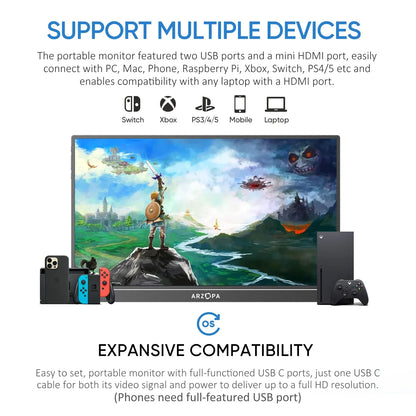 15.6" FHD 1080P Portable Monitor with HDR10 IPS Display for Gaming and Work - Nova Electronics