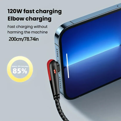 NNBILI 120W fast charging USB to Type-C cable, nylon braided, 90 ° elbow design with high power output suitable for Huawei oppo - Nova Electronics