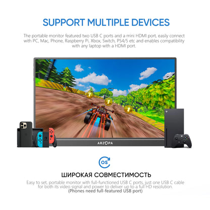 ARZOPA 1080P Portable Monitor 15.6 inch Monitors for Laptop MAC Switch Xbox Phone ps4 PC USB C HDMI-Compatible Computer Display - Nova Electronics