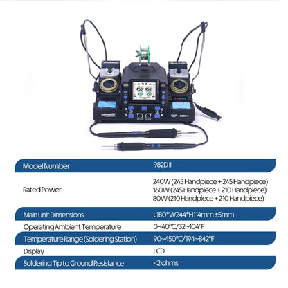 WEP 982D Precision Soldering Station 150W Rapid Heating Auto Calibration Professional Iron for SMD IC Repair C245 C210 982D-II - Nova Electronics