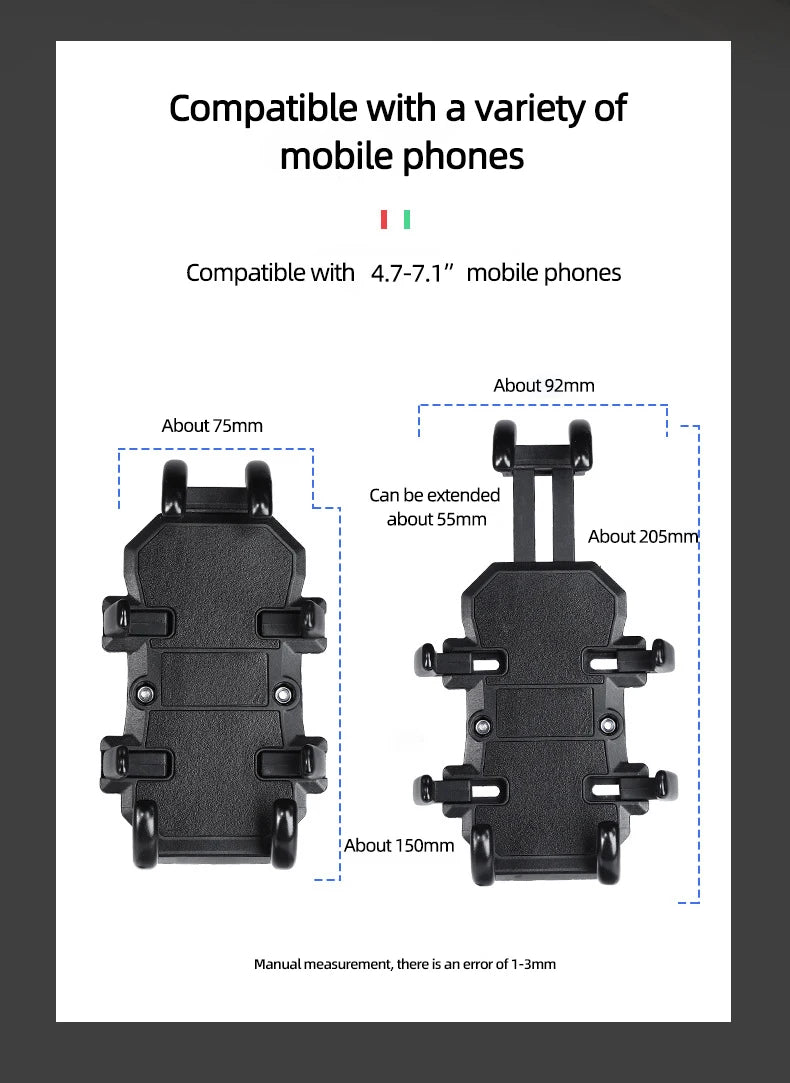 Motorcycle Bike Phone Holder w/ Shock Absorbe Handlebar Fork Stem Mount GPS Clip for 4.7-7.1 inch Shockproof Mobile Phone Stand - Nova Electronics