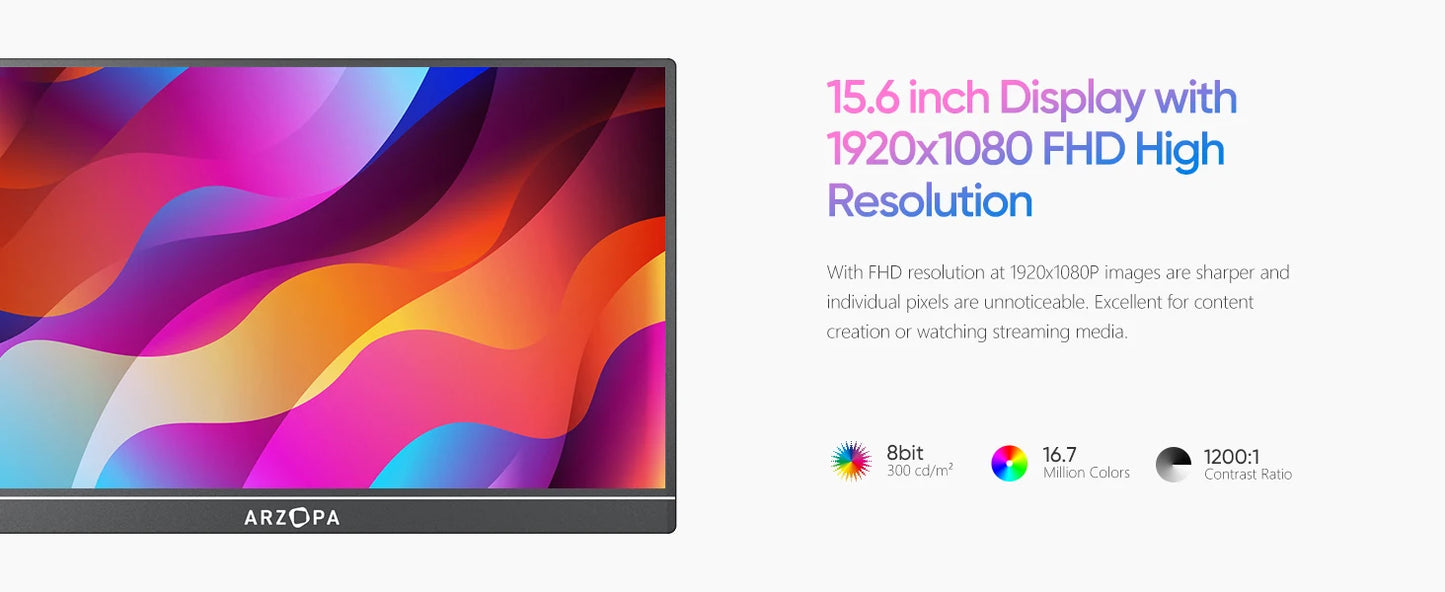 15.6" FHD 1080P Portable Monitor with HDR10 IPS Display for Gaming and Work - Nova Electronics