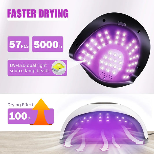 220W LED UV Light Dryer for Nails Gel Polish with 57 Lamp Beads 4 Timer Setting & LCD Touch Display Screen - Nova Electronics
