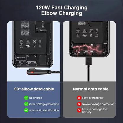 NNBILI 120W fast charging USB to Type-C cable, nylon braided, 90 ° elbow design with high power output suitable for Huawei oppo - Nova Electronics