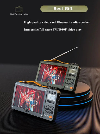 7-Inch IPS Wireless Retro Bluetooth Speaker with FM/AM/SW Radio, HD Video & E-book Reader, 8-Hour Battery, TF/USB Playback for Camping & Travel - Nova Electronics