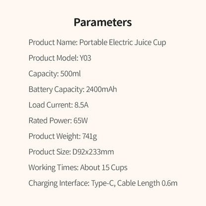 500ml Portable 2400mAh Wireless Fruit Mixers USB juicer Fresh Juice Bottle Blender Plus 6 Blades Food Milkshake Ice Crush Cup