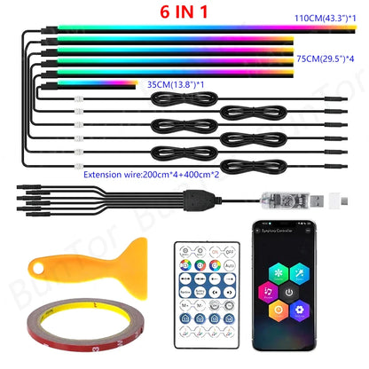 10/6/4/2/1 IN 1 Car Full RGB LED Ambient Rainbow Light Strip/ USB Dream Symphon music Atmosphere Lamp with App Remote Control