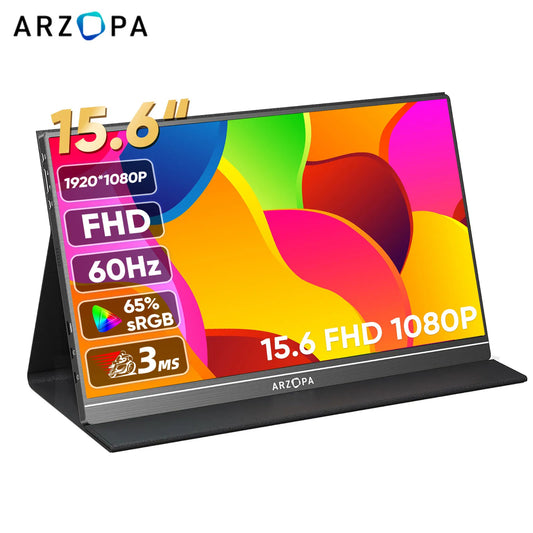 ARZOPA 1080P Portable Monitor 15.6 inch Monitors for Laptop MAC Switch Xbox Phone ps4 PC USB C HDMI-Compatible Computer Display - Nova Electronics