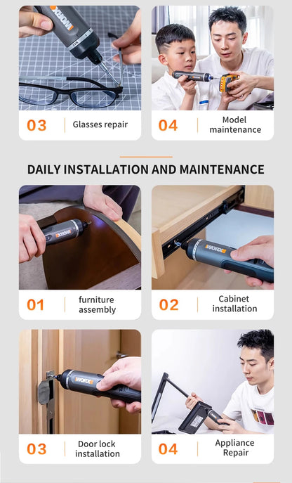 Worx 30 Bit Sets Power Tools WX242 Electrical Screwdriver Sets Smart Cordless drill Screwdrivers USB Rechargeable Handle 4V DIY - Nova Electronics