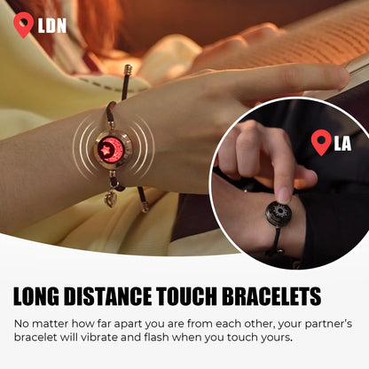Long Distance Touch Bracelets for Couples, Vibrating & Light Up Smart Jewelry to Stay Connected Anywhere, iOS & Android App Compatible with Secret Messaging & Anniversary Reminders, Adjustable Romantic Gift Set
