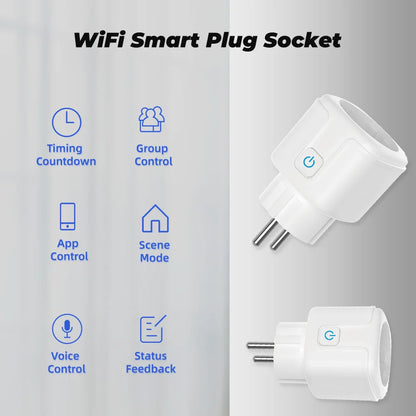 Tuya Wifi Smart Socket EU Plug 16/20A Power Monitor Remote Control SmartLife APP Works with Alexa Yandex Alice Google Assistant - Nova Electronics
