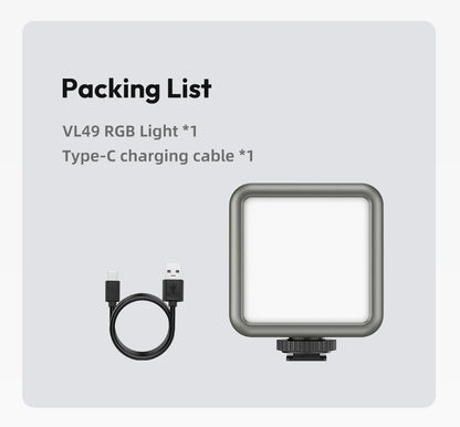 Ulanzi VL49 RGB Mini Pocket RGB Video Light Fill Light for DSLR Camera Smartphone Photography Live Streaming 2500-9000K 2000mAh