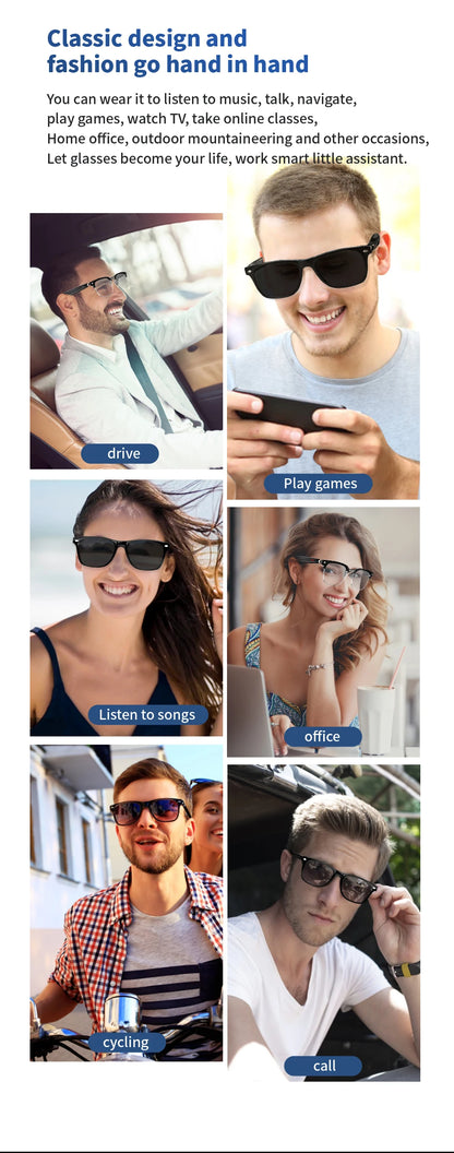 SENBONO E13 Smart Glasses with Blue Light Filter Lenses, Built-in Mic & Speakers, Touch Controls, Voice Assistant for Calls & Music, Android/iOS Compatible