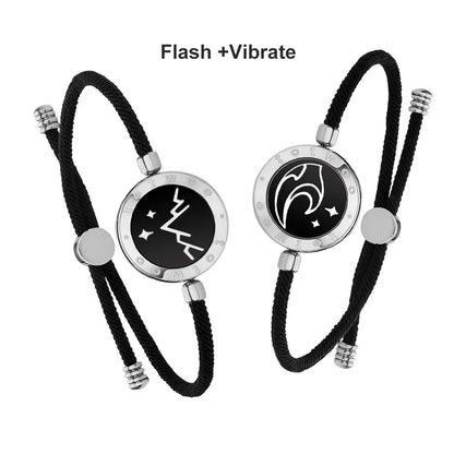 Long Distance Touch Bracelets for Couples, Vibrating & Light Up Smart Jewelry to Stay Connected Anywhere, iOS & Android App Compatible with Secret Messaging & Anniversary Reminders, Adjustable Romantic Gift Set