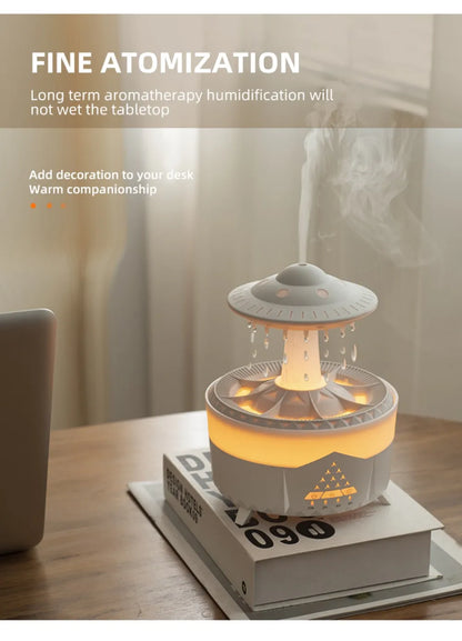 UFO Rotating Raindrop Aromatherapy Essential Oils Air Diffuser with RGB Night Lamp Remote Controls UFO Ultrasonic Air Humidifier