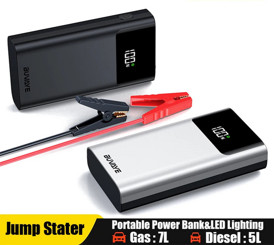 BUVAYE Portable Car Jump Starter 8000-10000mAh Battery Booster 800A Peak Current 12V Emergency Power Bank USB Charger LED Flashlight SOS Lighting Kit for Gas Diesel Engines Auto Safety Tool