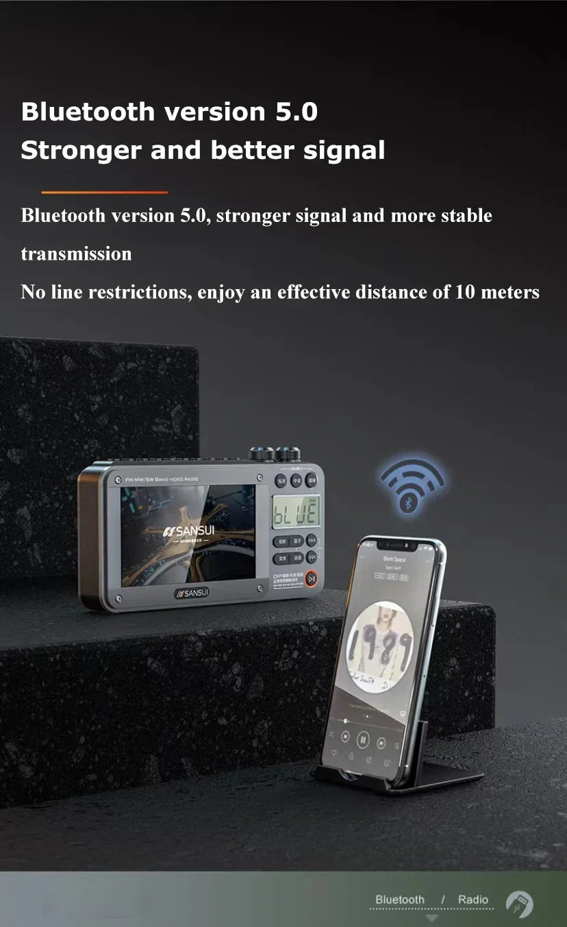 7-Inch IPS Wireless Retro Bluetooth Speaker with FM/AM/SW Radio, HD Video & E-book Reader, 8-Hour Battery, TF/USB Playback for Camping & Travel - Nova Electronics