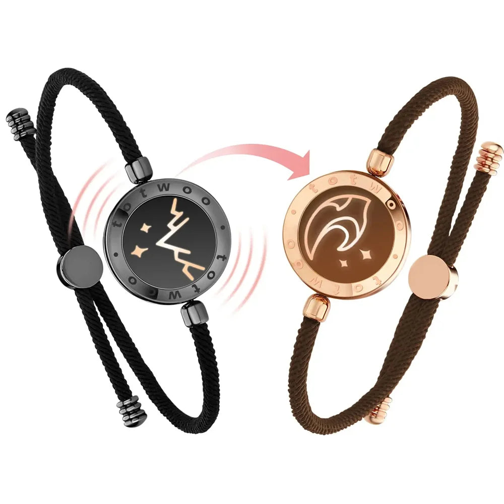 Long Distance Touch Bracelets for Couples, Vibrating & Light Up Smart Jewelry to Stay Connected Anywhere, iOS & Android App Compatible with Secret Messaging & Anniversary Reminders, Adjustable Romantic Gift Set