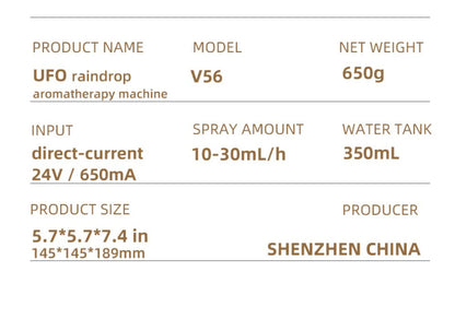 UFO Rotating Raindrop Aromatherapy Essential Oils Air Diffuser with RGB Night Lamp Remote Controls UFO Ultrasonic Air Humidifier