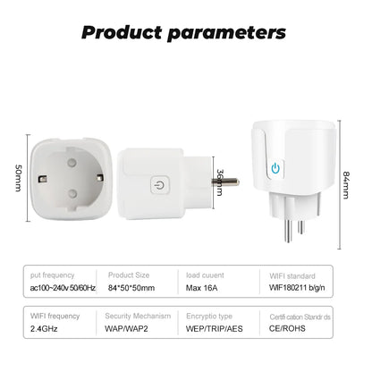Tuya Wifi Smart Socket EU Plug 16/20A Power Monitor Remote Control SmartLife APP Works with Alexa Yandex Alice Google Assistant - Nova Electronics