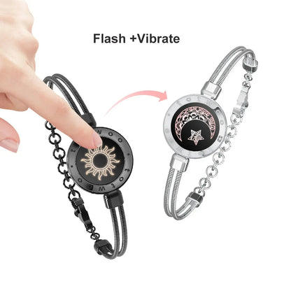 Long Distance Touch Bracelets for Couples, Vibrating & Light Up Smart Jewelry to Stay Connected Anywhere, iOS & Android App Compatible with Secret Messaging & Anniversary Reminders, Adjustable Romantic Gift Set