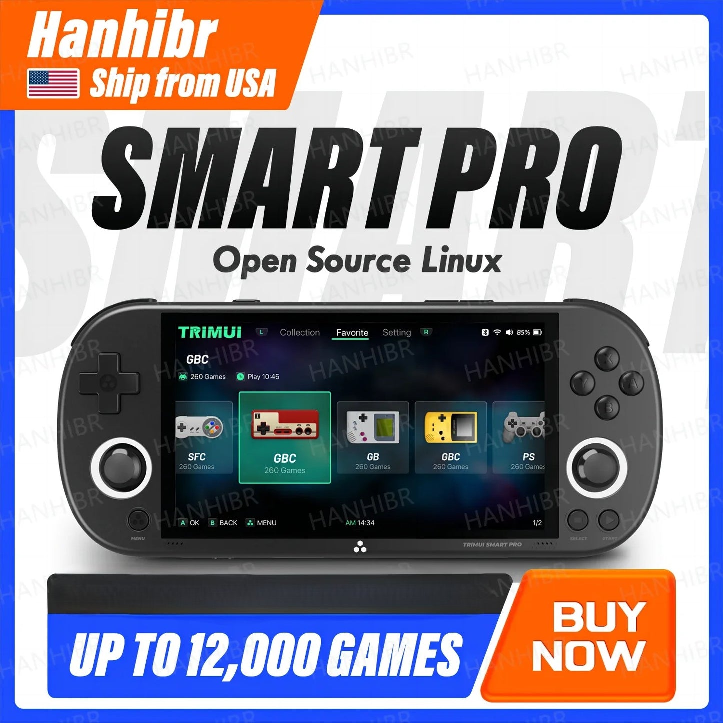 TRIMUI Smart Pro Handheld Game Console with 12000+ Retro Games, 4.95" IPS Display, 5000mAh Battery, 64GB Storage