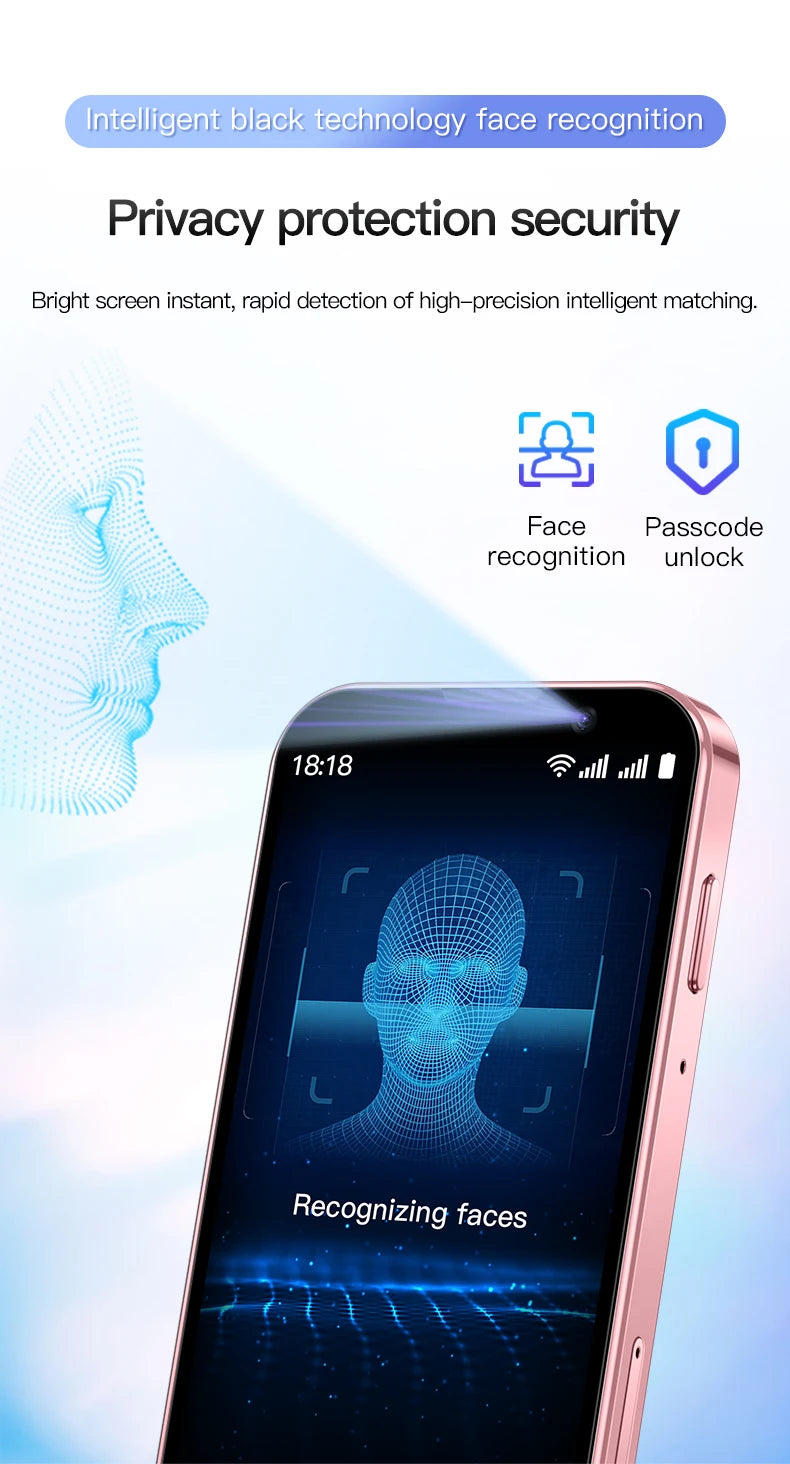 Mini Smartphone 3 Inch Android 8.1 Unlocked Dual SIM 2GB+16GB MTK6580 Quad Core Face Recognition WiFi Bluetooth GPS Compact Mobile Phone with Type-C Charging 5MP Camera 1000mAh Battery for Travel Backup Emergency
