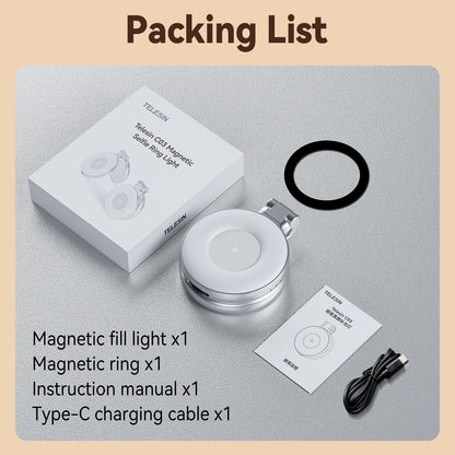 TELESIN Magnetic Fill Light Mini Selfie Light 3 Modes Adjustable Brightness for Smartphone Iphone XIAOMI HUAWEI SAMSUNG Phone