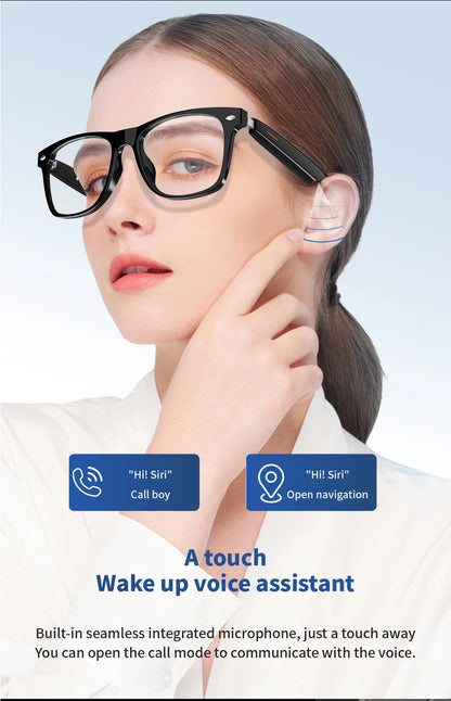 SENBONO E13 Smart Glasses with Blue Light Filter Lenses, Built-in Mic & Speakers, Touch Controls, Voice Assistant for Calls & Music, Android/iOS Compatible