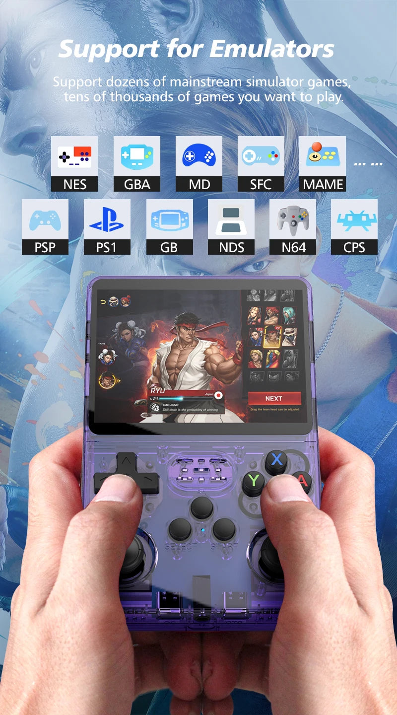 Handheld Game Console 3.5" Screen 15000+ Retro Games PSP PS1 N64 Portable Gaming Device 3000mAh Battery ArkOS System 640x480 Display Rechargeable Emulator Player for Kids Adults Gamers Travel Entertainment