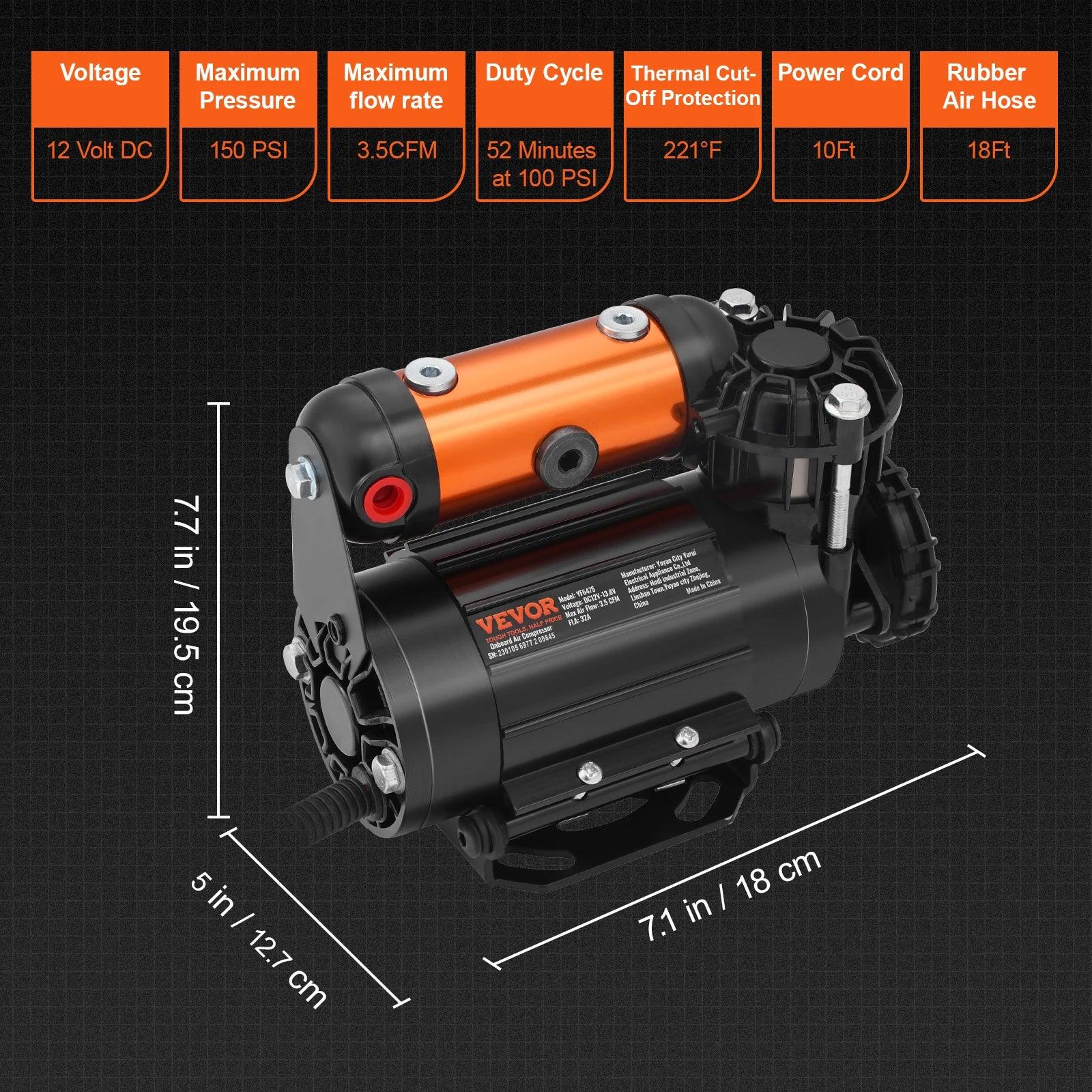 VEVOR Car Air Compressor Portable Tire Inflator Heavy Duty 3.5CFM Air Pump Kit for Auto Accessories Jeep Vehicle with Air Tools - Nova Electronics