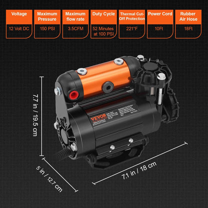 VEVOR Car Air Compressor Portable Tire Inflator Heavy Duty 3.5CFM Air Pump Kit for Auto Accessories Jeep Vehicle with Air Tools - Nova Electronics