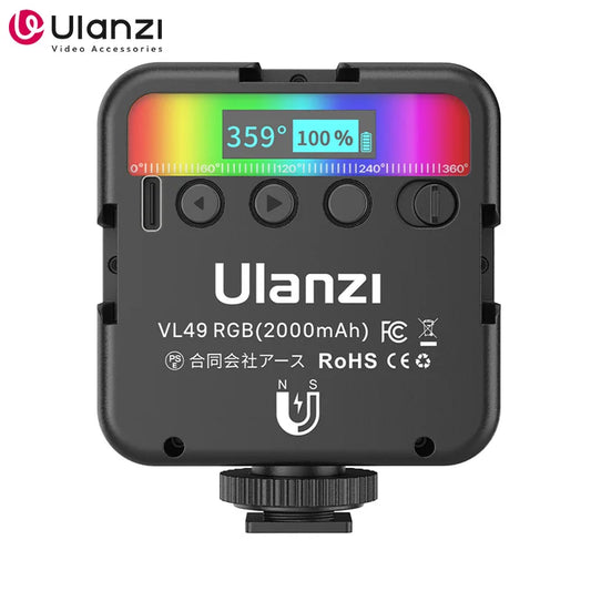 Ulanzi VL49 RGB Video Light Portable Pocket Sized with 360 Degree Color Control and 2000mAh Battery