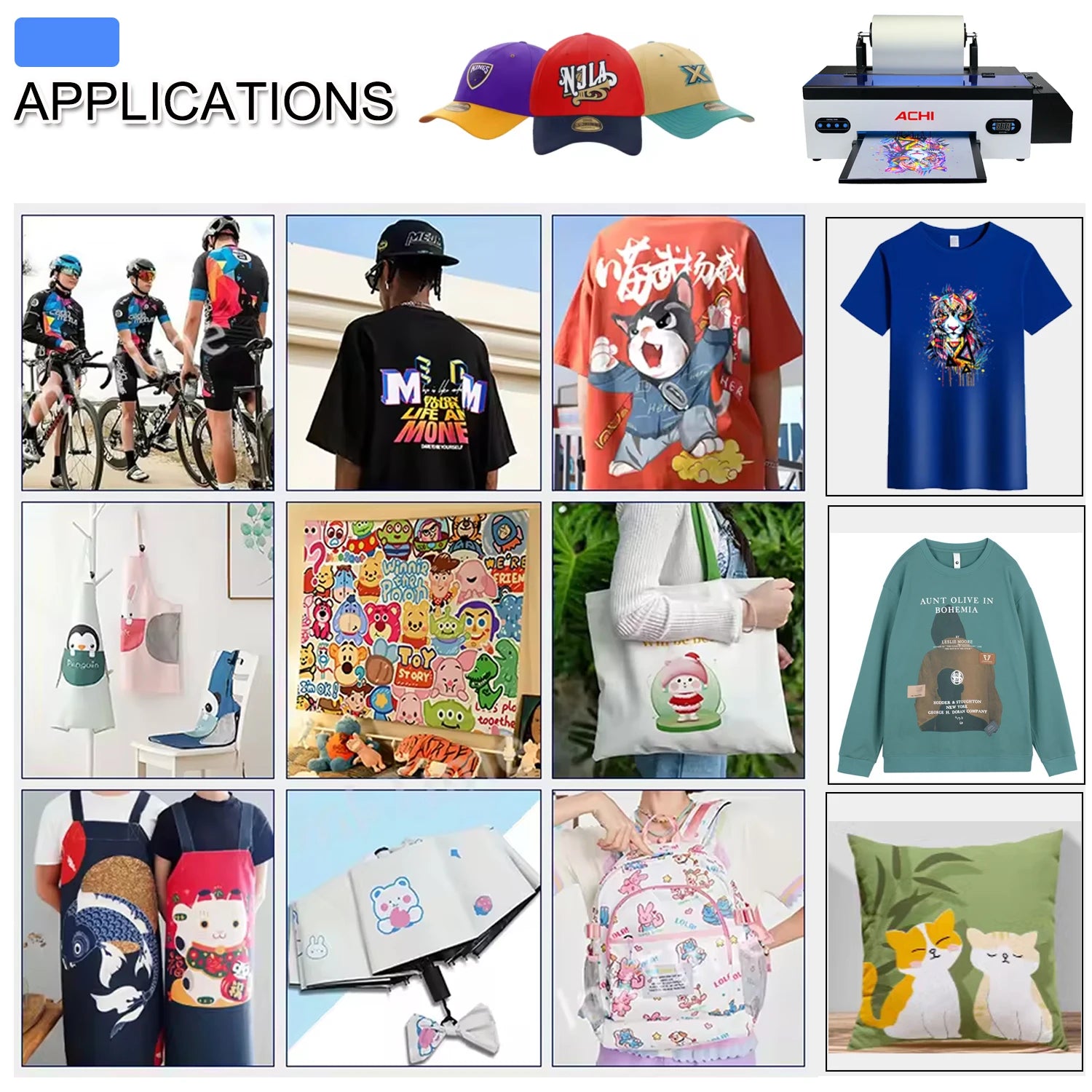 ACHI A3 DTF Printer R1390 A3 T-shirts Printier ROLL DTF Transfer Film Printer With DTF Oven For Fabric T-shirt Clothes EU STOCK - Nova Electronics