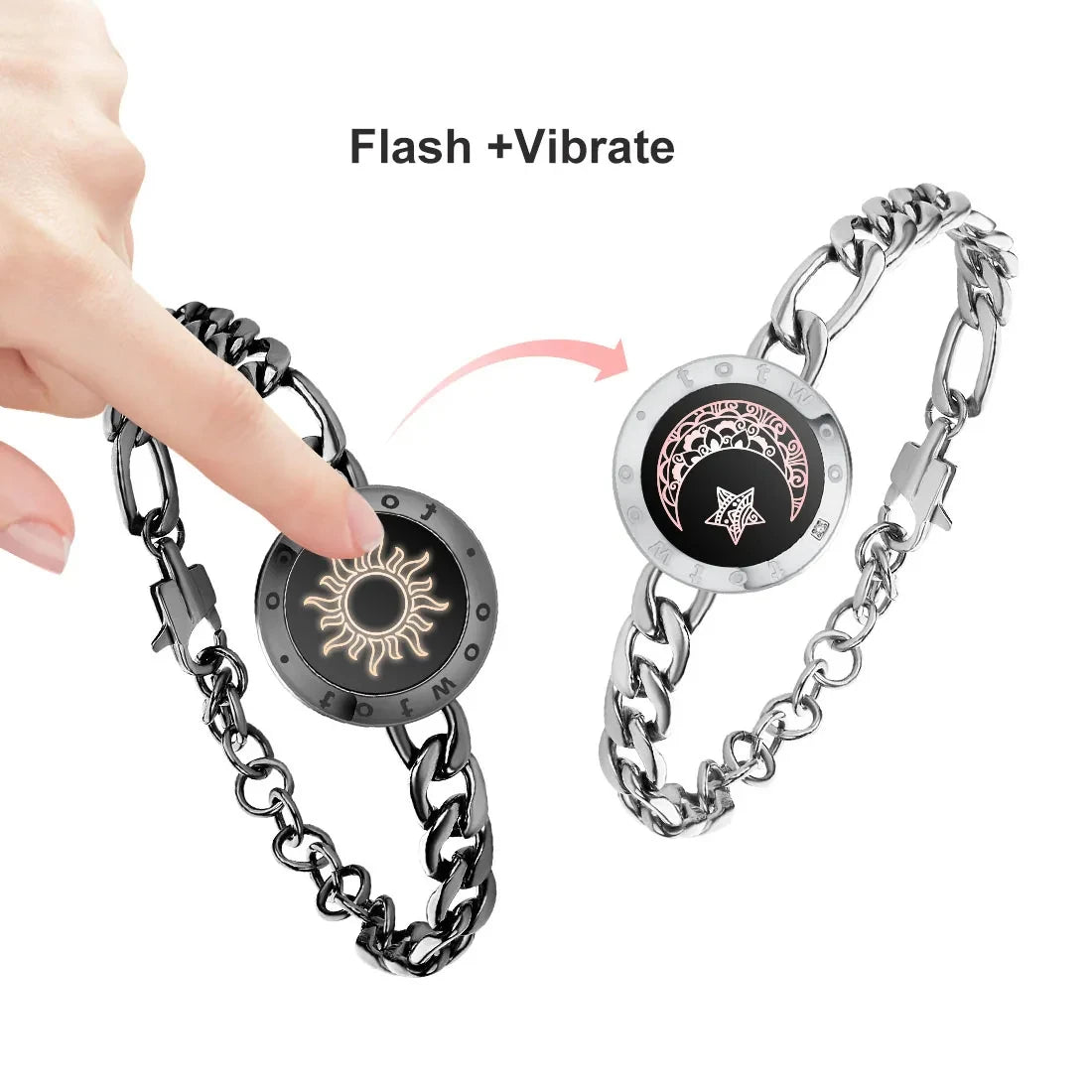 Long Distance Touch Bracelets for Couples, Vibrating & Light Up Smart Jewelry to Stay Connected Anywhere, iOS & Android App Compatible with Secret Messaging & Anniversary Reminders, Adjustable Romantic Gift Set