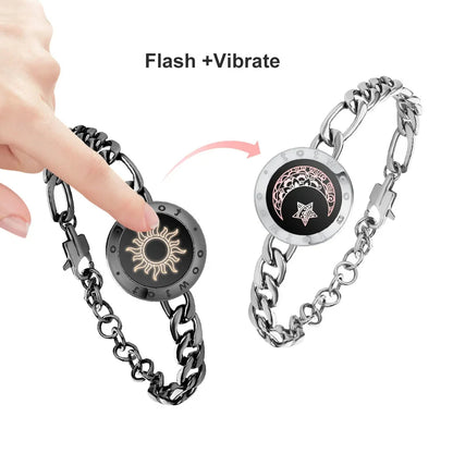 Long Distance Touch Bracelets for Couples, Vibrating & Light Up Smart Jewelry to Stay Connected Anywhere, iOS & Android App Compatible with Secret Messaging & Anniversary Reminders, Adjustable Romantic Gift Set