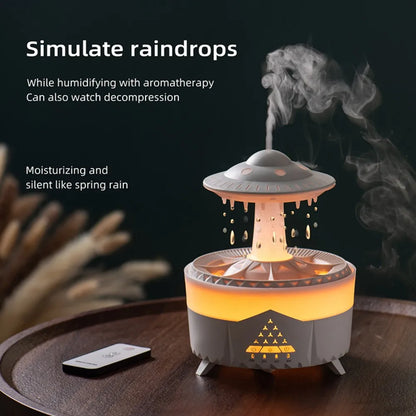 UFO Rotating Raindrop Aromatherapy Essential Oils Air Diffuser with RGB Night Lamp Remote Controls UFO Ultrasonic Air Humidifier