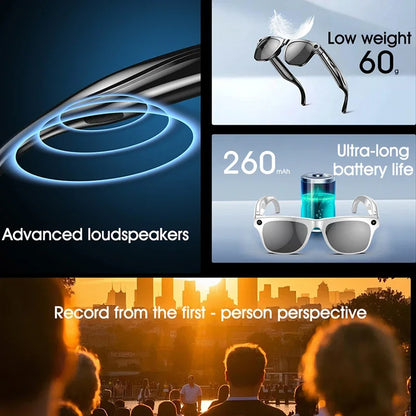 K HD AI Smart Glasses Voice Assistant ChatGPT Camera 100MP Bluetooth Calling 260mAh 30+ Hour Battery WiFi NFC Connectivity Android Compatible Hands-Free Recording Music Control Smart Eyewear