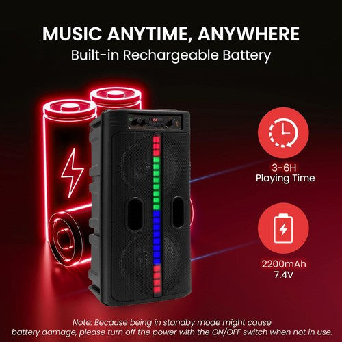 6000W Portable Bluetooth Speaker with Dual 8" Subwoofers – Deep Bass Wireless Party Sound System with Mic, FM, and Rechargeable Battery for Outdoor Events, Home Gatherings & Karaoke - Nova Electronics