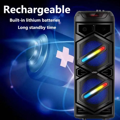 6000W Portable Bluetooth Speaker with Dual 8" Subwoofers – Deep Bass Wireless Party Sound System with Mic, FM, and Rechargeable Battery for Outdoor Events, Home Gatherings & Karaoke - Nova Electronics