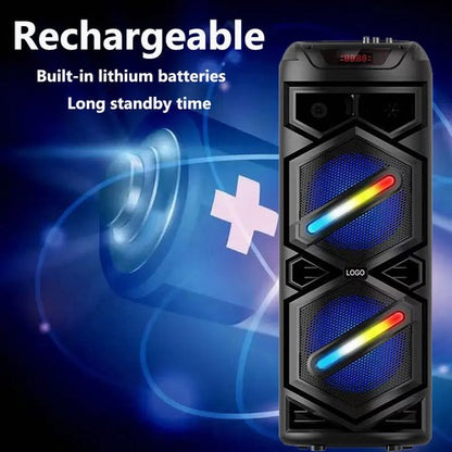 6000W Portable Bluetooth Speaker with Dual 8" Subwoofers – Deep Bass Wireless Party Sound System with Mic, FM, and Rechargeable Battery for Outdoor Events, Home Gatherings & Karaoke - Nova Electronics