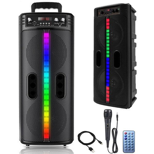 6000W Portable Bluetooth Speaker with Dual 8" Subwoofers – Deep Bass Wireless Party Sound System with Mic, FM, and Rechargeable Battery for Outdoor Events, Home Gatherings & Karaoke - Nova Electronics