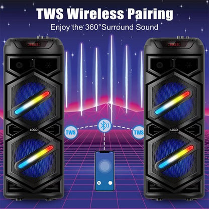 6000W Portable Bluetooth Speaker with Dual 8" Subwoofers – Deep Bass Wireless Party Sound System with Mic, FM, and Rechargeable Battery for Outdoor Events, Home Gatherings & Karaoke - Nova Electronics