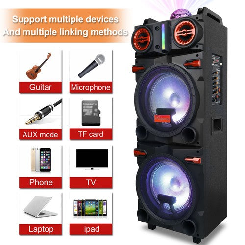Portable Bluetooth Party Speaker Sub Woofer Heavy Bass Sound System & Mic lot - Nova Electronics