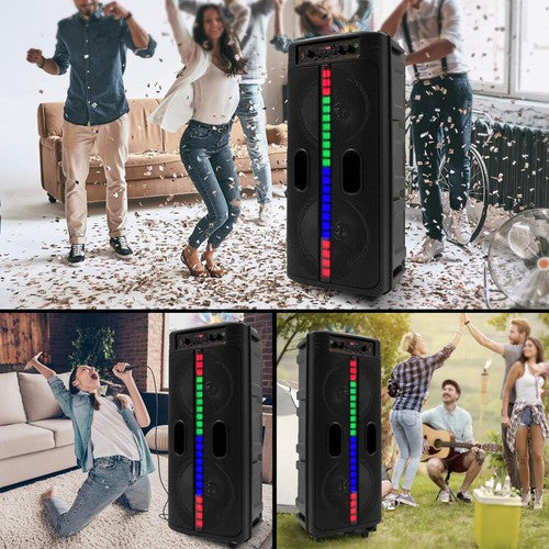 6000W Portable Bluetooth Speaker with Dual 8" Subwoofers – Deep Bass Wireless Party Sound System with Mic, FM, and Rechargeable Battery for Outdoor Events, Home Gatherings & Karaoke - Nova Electronics