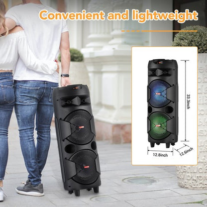 6000W Portable Bluetooth Speaker with Dual 8" Subwoofers – Deep Bass Wireless Party Sound System with Mic, FM, and Rechargeable Battery for Outdoor Events, Home Gatherings & Karaoke - Nova Electronics